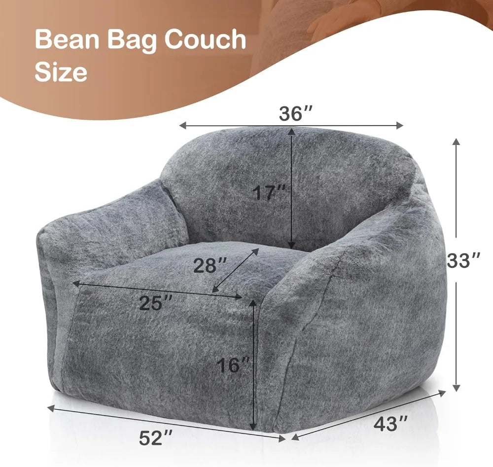 Beanbag Sofa Chair with Big Armrests & Ergonomic Thick Backrest, Soft Faux Fur Cover, High-Density Foam & Non-Slip Bottom Fabric