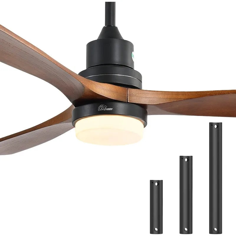 Ceiling Fan 52" with 35W Quiet Fan Motor, 3 LED Light Modes, Remote Control, 3 Down Rod Poles for Indoors or Outdoors