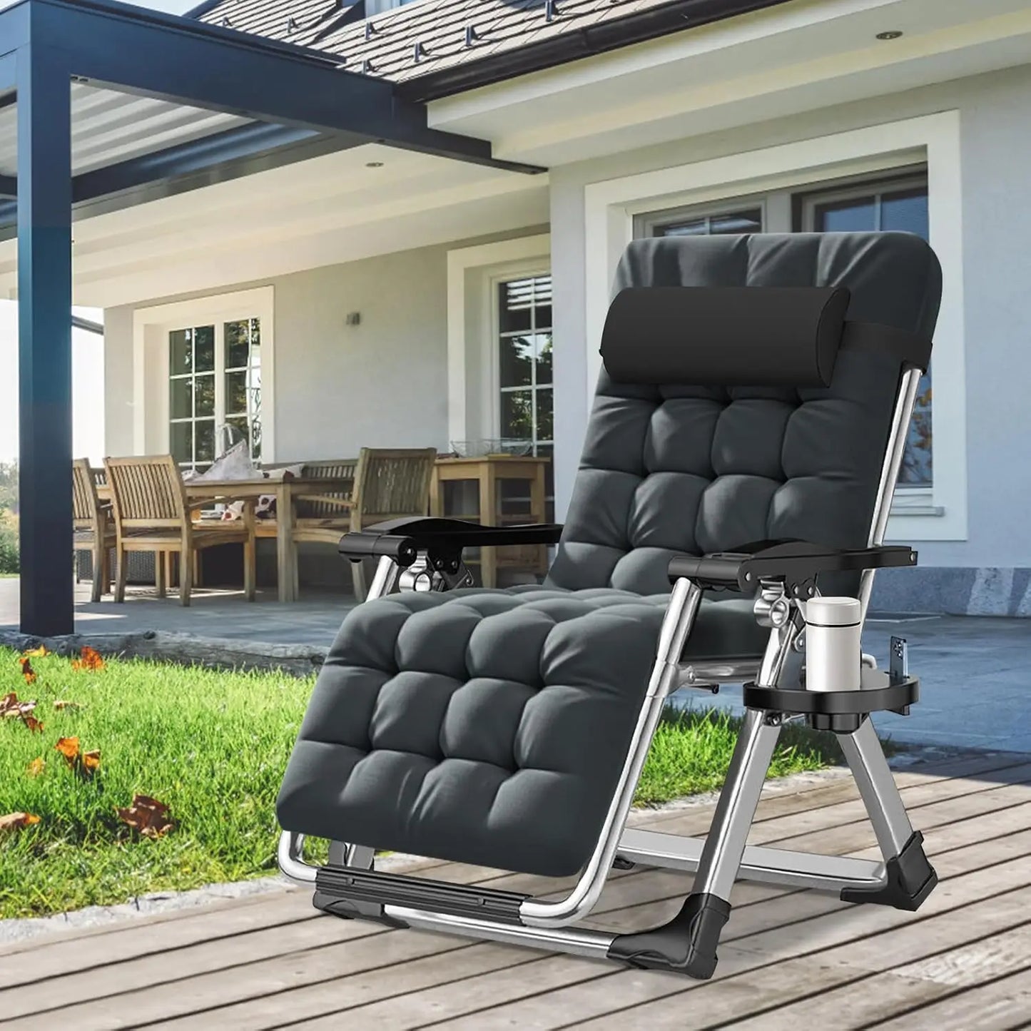 Zero Gravity Lounger Chair 2-Pack with Removable Cushion, Headrest & Cup Holder, Reclining / Foldable Chair for Indoors or Outdoors