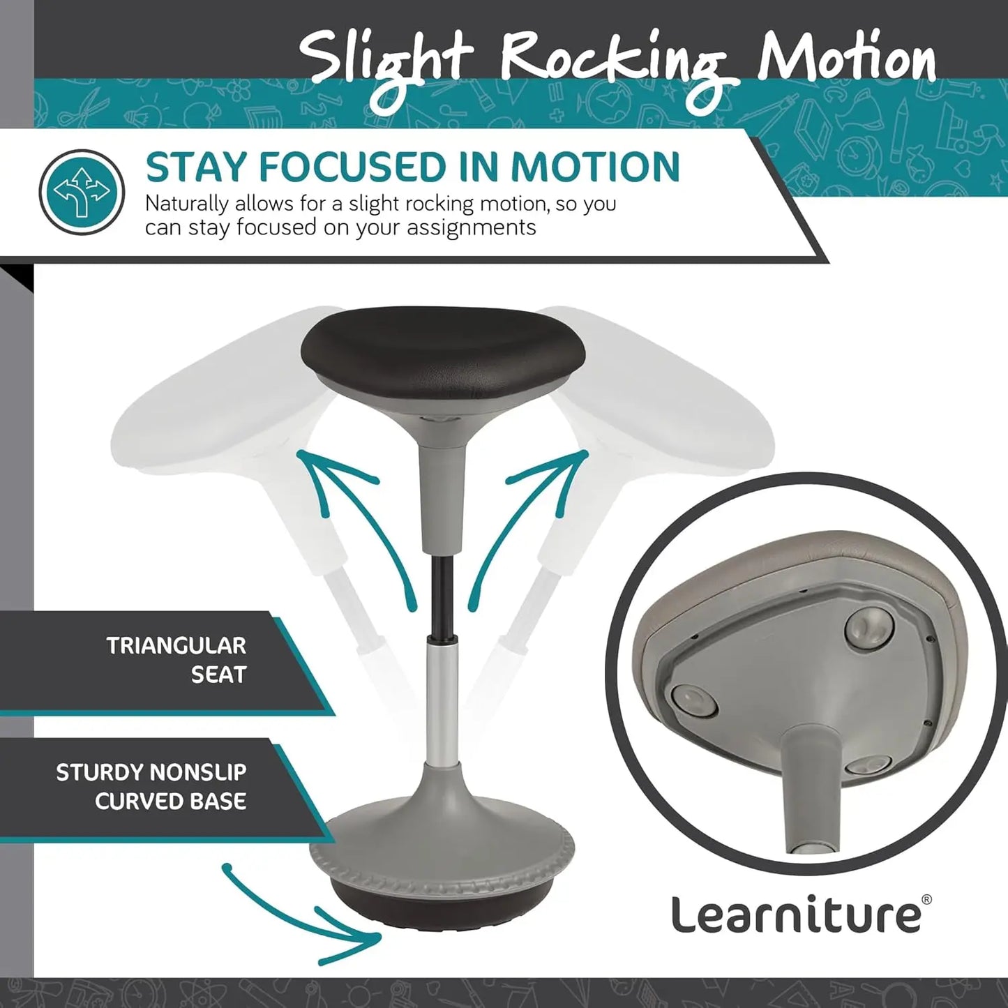 Adjustable Height Active Learning Stool for Office Desks & Classrooms, Foam-Padded Backless Wobble Stool with Rocking Motion