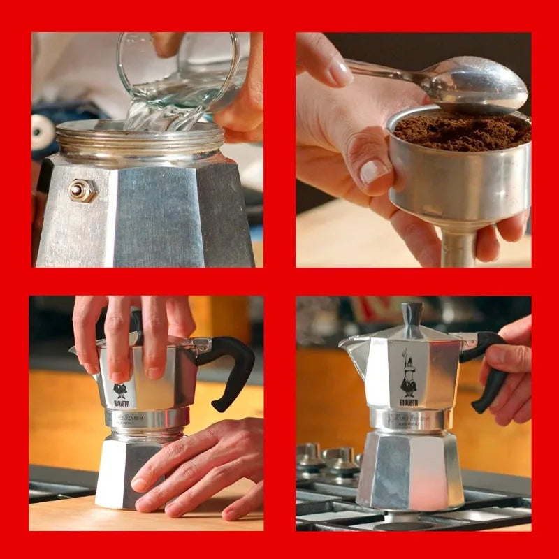 The Original Stovetop Espresso Maker, Makes 12 Cups of Real Italian Coffee, Patented Safety Valve & Ergonomic Handle