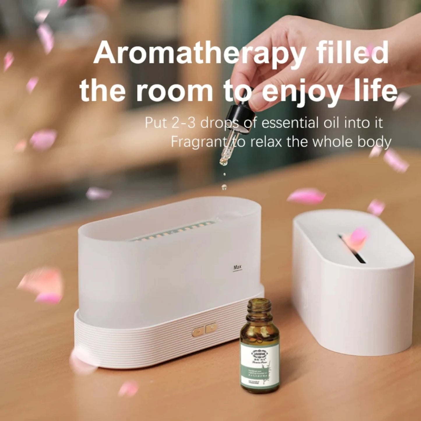 Flame Aromatherapy Machine, with Adjustable Mist Settings & Low Water Power-Off Protection, LED Light Display, 7-Hours of Continuous Mist