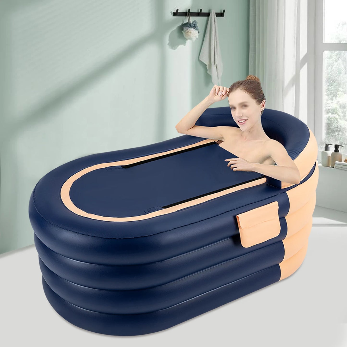 Inflatable Adult Bathtub 55" Wide with Wireless Electric Air Pump, Suitable for Hot Water Bath & Ice Bath