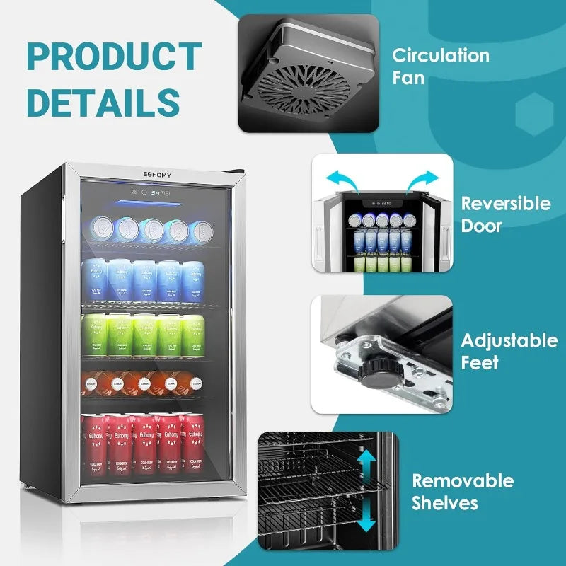 Beverage Refrigerator 126 Can with Glass Door, Adjustable Shelves & Touch Temperature Control