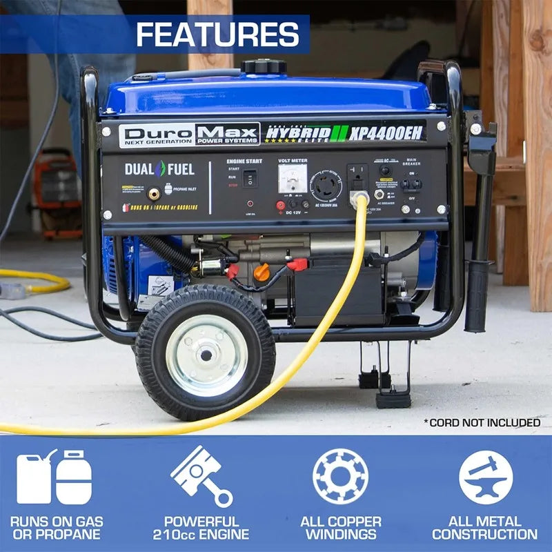 Dual Fuel Portable Generator with 4400W Gas or Propane Powered, Electric Start, Camping & RV Ready