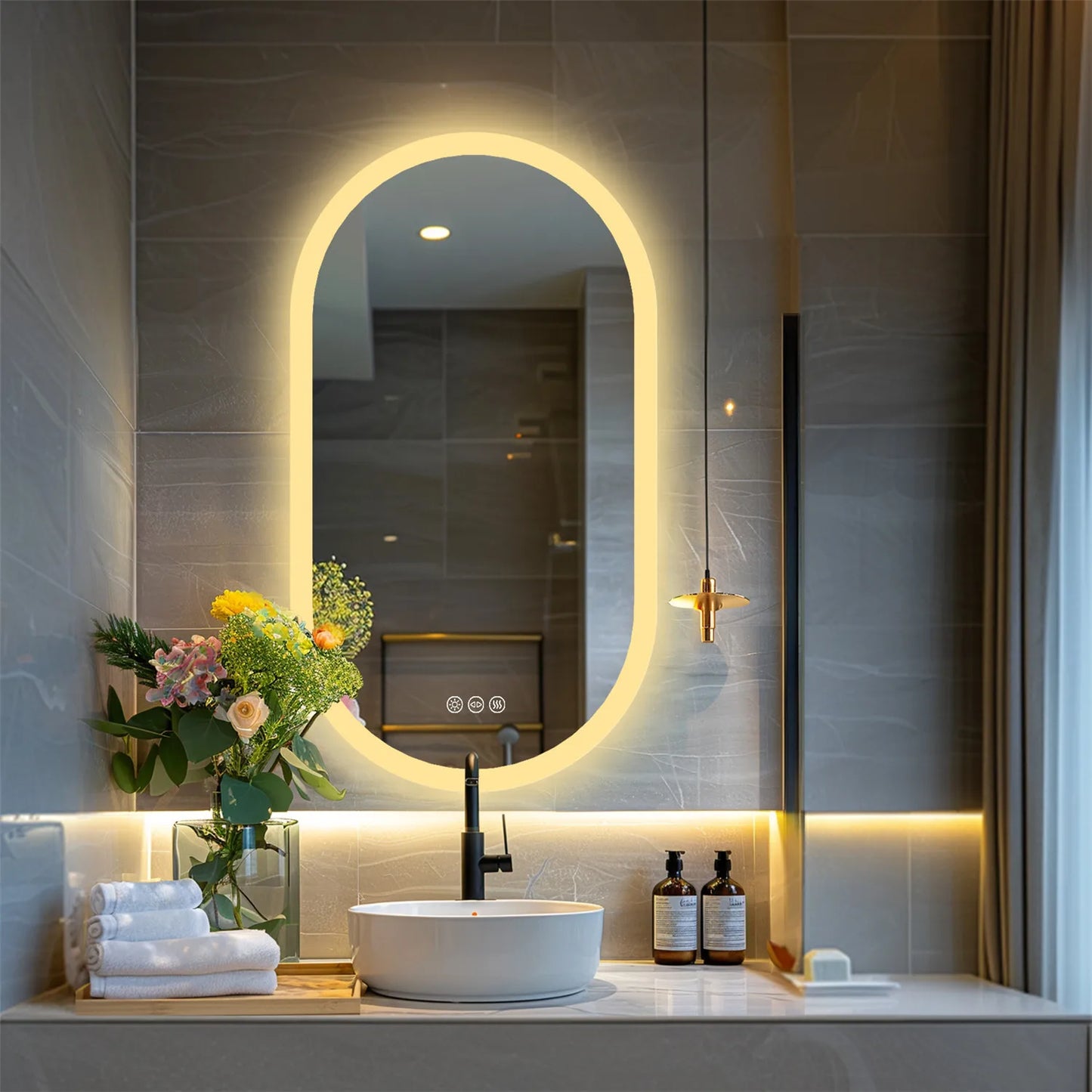 Oval Bathroom Mirror with Backlit LED, Dimmable 3 Colors, Anti-Fog Mirror with Light Memory - IP65