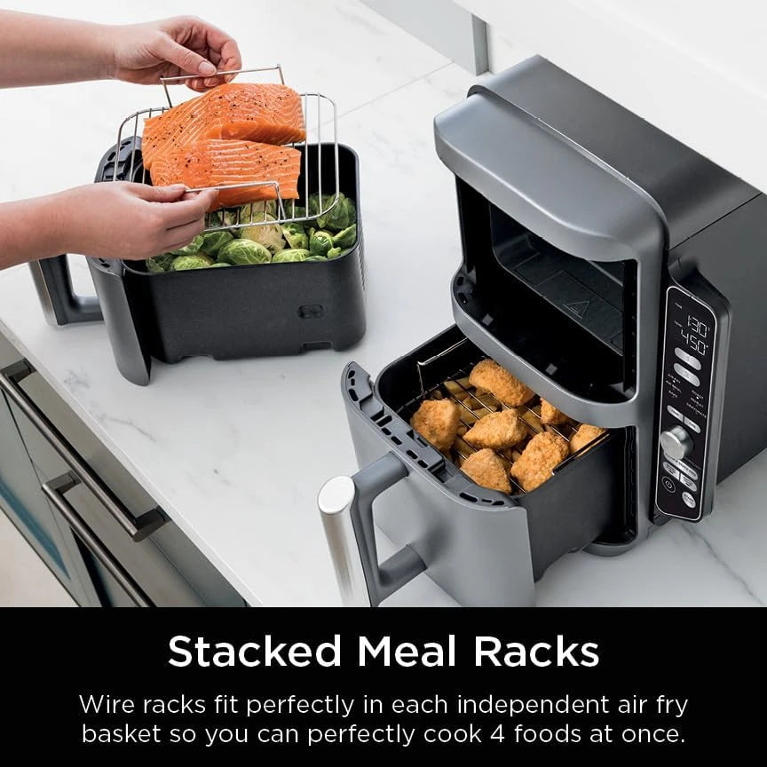 Compact Design Double Stack XL 2-Basket Air Fryer, 10 Quart Capacity, Cooks 4 Foods at Once with Stacked Metal Racks