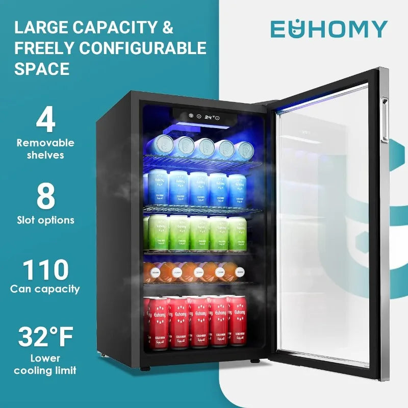 Beverage Refrigerator 126 Can with Glass Door, Adjustable Shelves & Touch Temperature Control