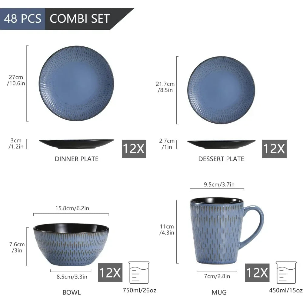 Tableware Set 48pcs , Retro Blue