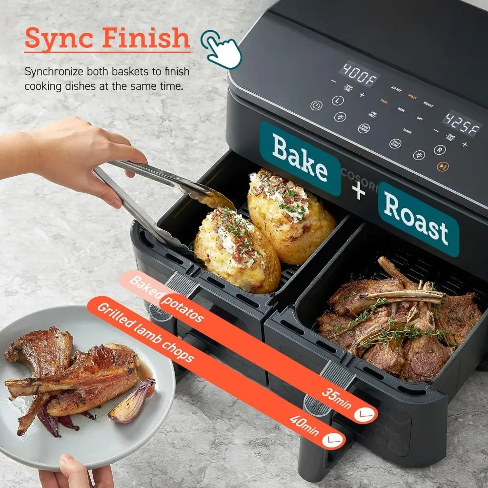 Dual Basket Air Fryer 9 qt. with 8 Fast Functions, Sync Cook, Sync Finish & Shake Basket Reminder Settings