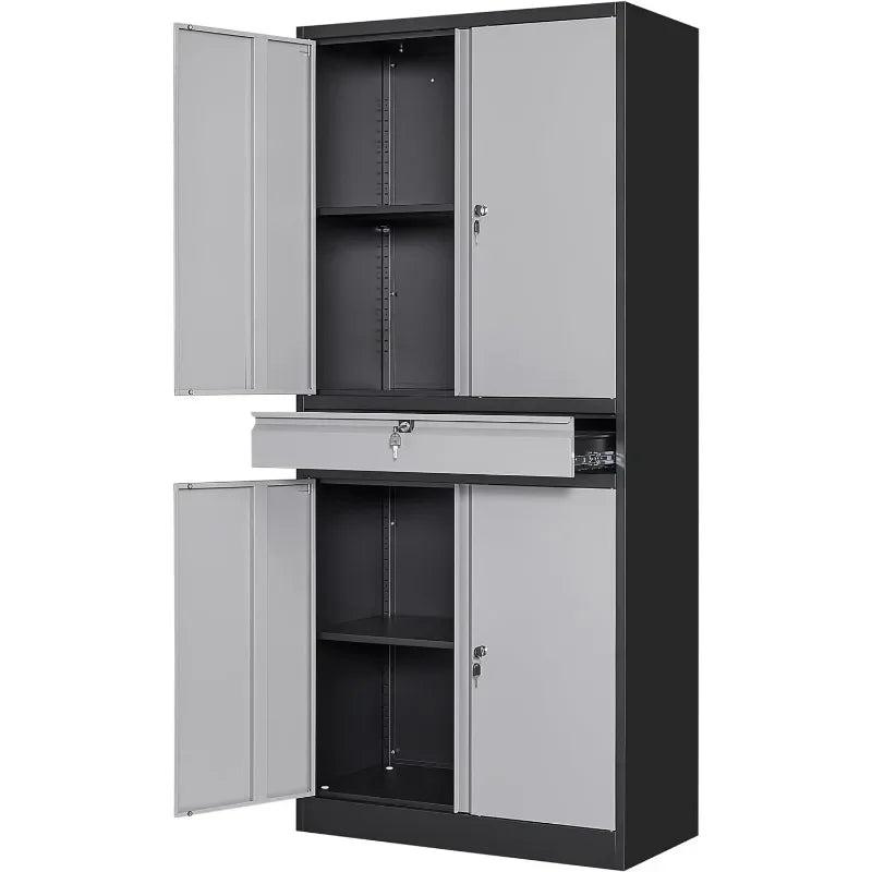 Metal Storage Cabinet 72" Tall with 2 Locking Doors & 5 Adjustable Shelves, Reinforced Metal Frame, Shelves Hold Up to 180 lbs.