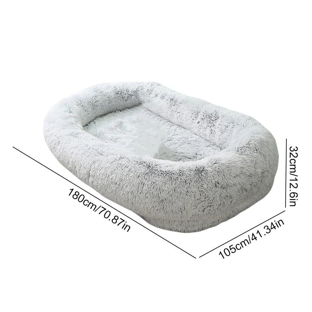 Large Size Human & Dog Bed with Raised All-Around Padded Rim, Large Side Pockets & 2 Carry Handles; Strengthens the Bond with Your Fur Baby