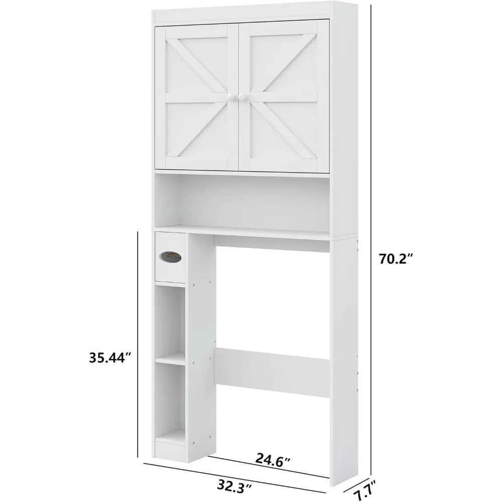 Freestanding Over the Toilet Space Saver Cabinet with 2 Doors, Anti-Tip Design & Adjustable Shelf, 2 Installation Methods