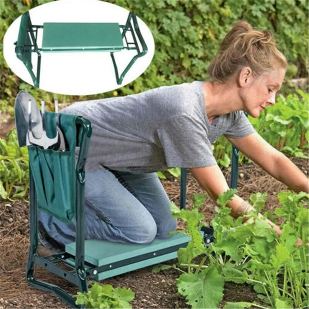 Portable Garden Kneeler / Padded Seat Stool with Tool Pouch, Folds Flat for Carrying & Storage