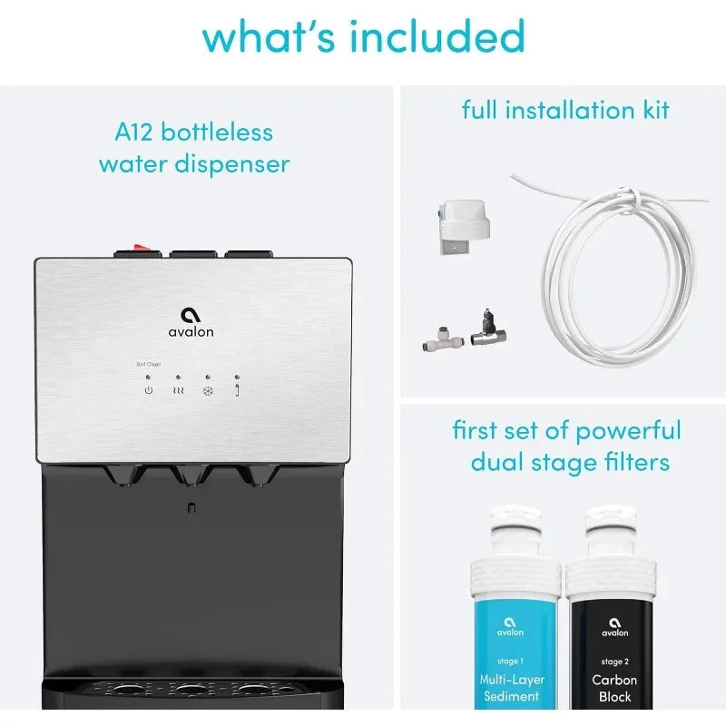 Countertop Bottle Less Water Dispenser, Dual Stage Filtration, Automated Cleaning Cycles, 3 Water Temperatures