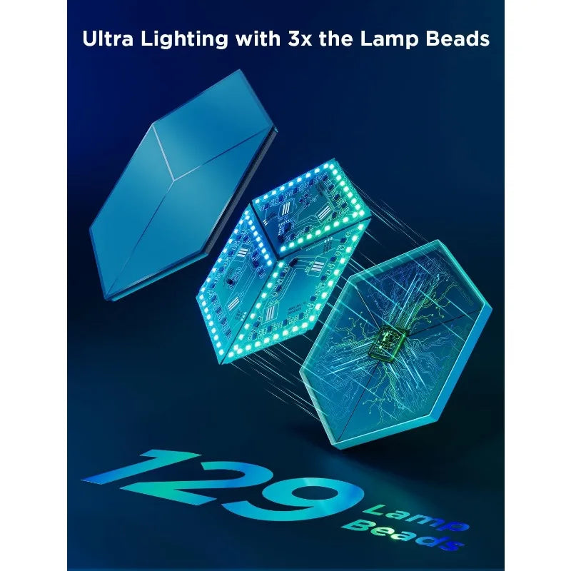 Hexagon 3D Light Wall Panels, 60 Scenes &129 Lamp Beads