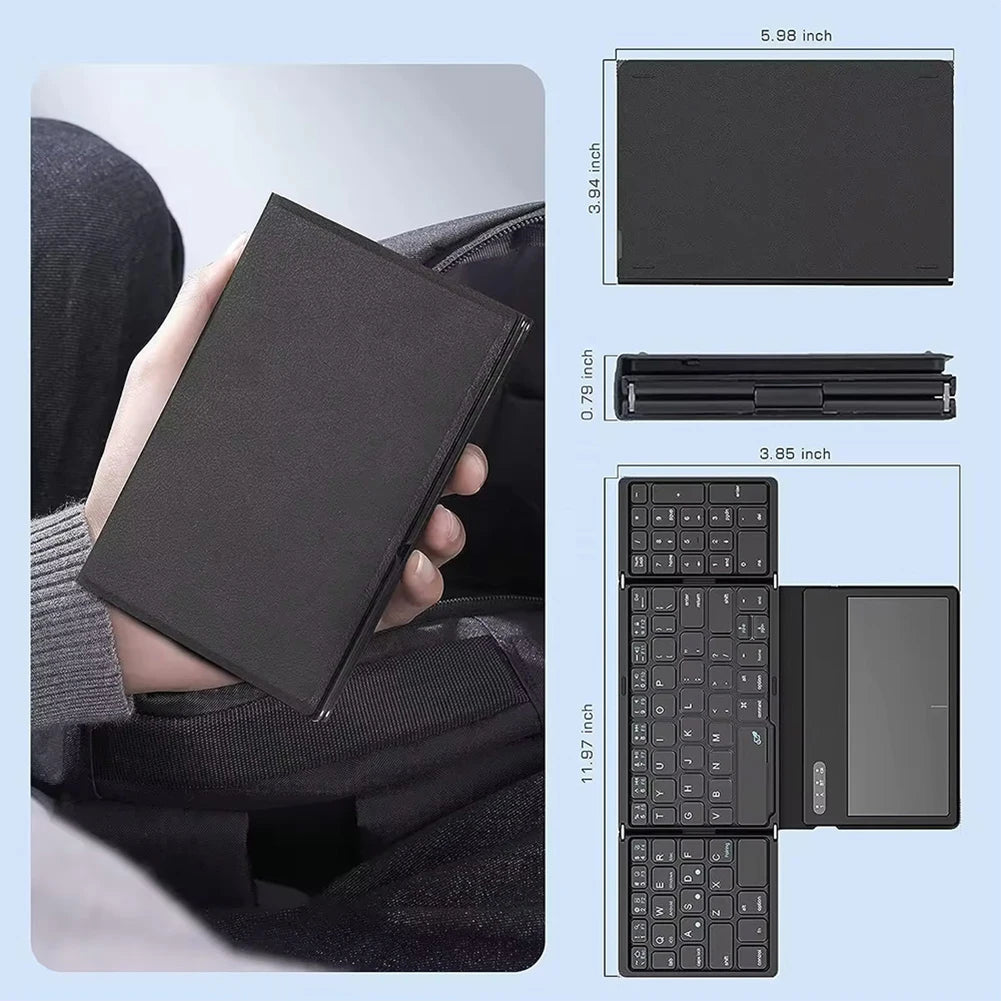 Foldable Bluetooth-Compatible Keyboard with Large Touchpad, Quadruple Folding Portable Travel Keyboard for Android, IOS, Windows