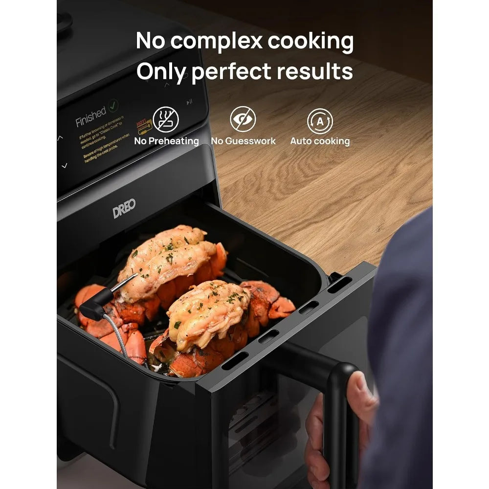 Smart Cooker Air Fryer with Dual Point-Sensing Cook Probe, Water Atomizer, 3 Professional Cooking Modes & Multi-Stage Cooking Technology