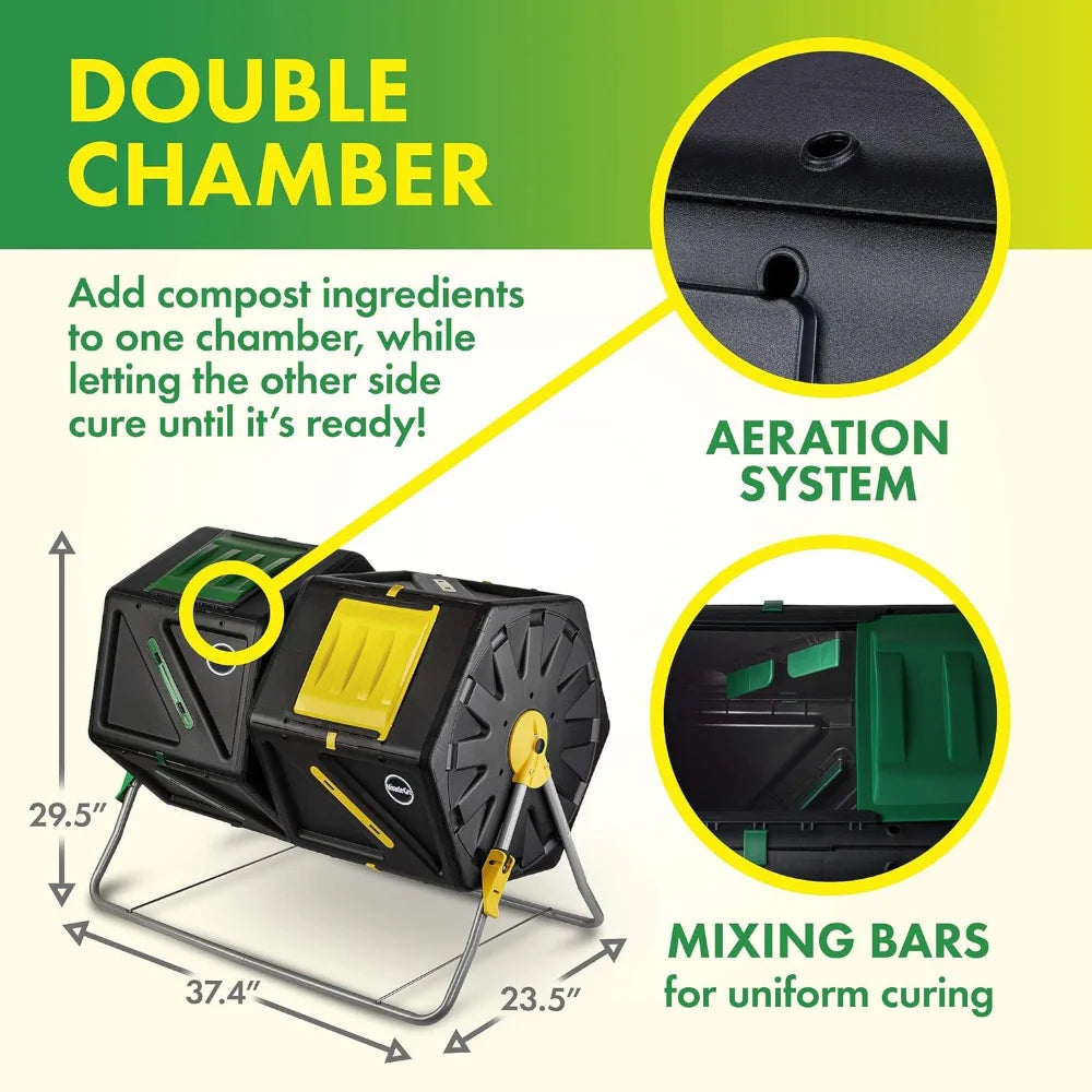 Compost Tumbler with Dual 27.7 Gallon Chambers, Easy Turn, Fast Working System, Use All Year Round