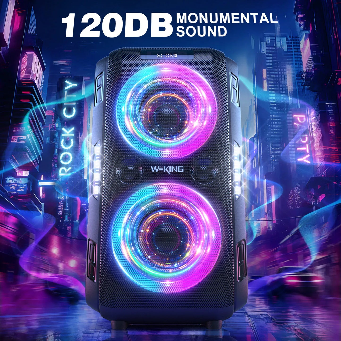 Big Party 250W Peak Large Bluetooth Speaker, Thunderous 120dB Sound, 12 Custom Bass Settings, Colorful Beat Lights, Bluetooth 5.3