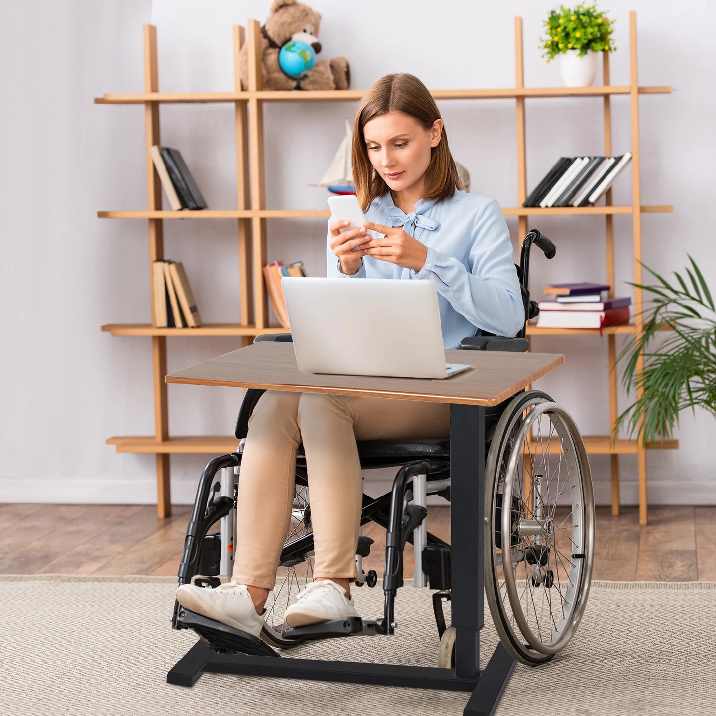 Rolling Over the Bed Laptop Desk, Height Adjustable C Shape Table, Hidden Wheel