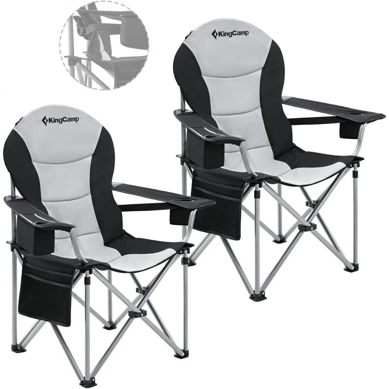 Lumbar Support Foldable Camping Chair with Adjustable Armrest & 4 Storage Pockets, 2pcs