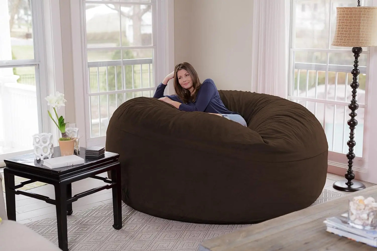 Giant 8' Memory Foam Furniture Beanbag with Removable/Washable Soft Micro Fiber Cover & Child Safety Zipper