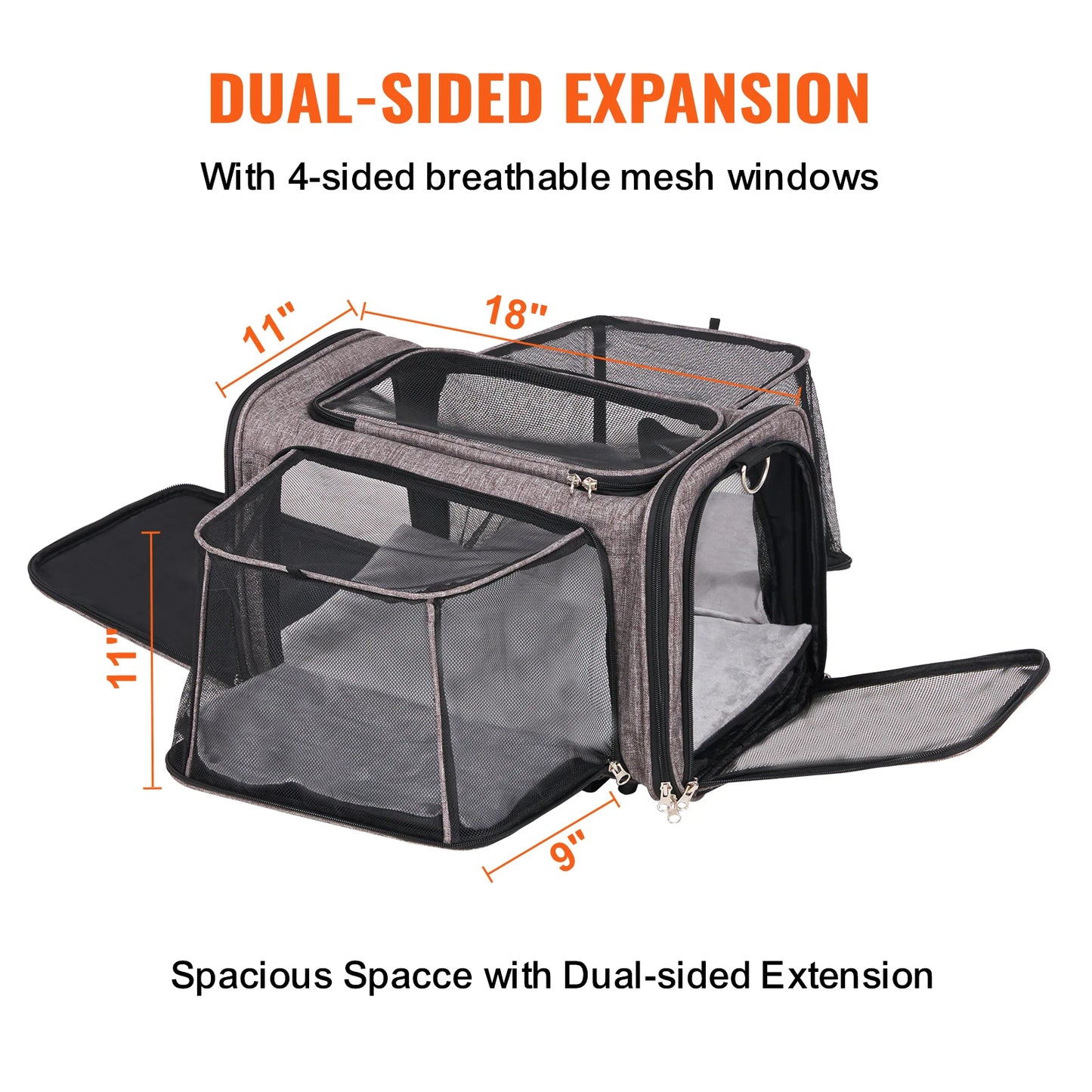 Rolling Pet Carrier with Telescopic Handle, Cat/Dog Backpack & Shoulder Strap for Travel, Breathable Mesh