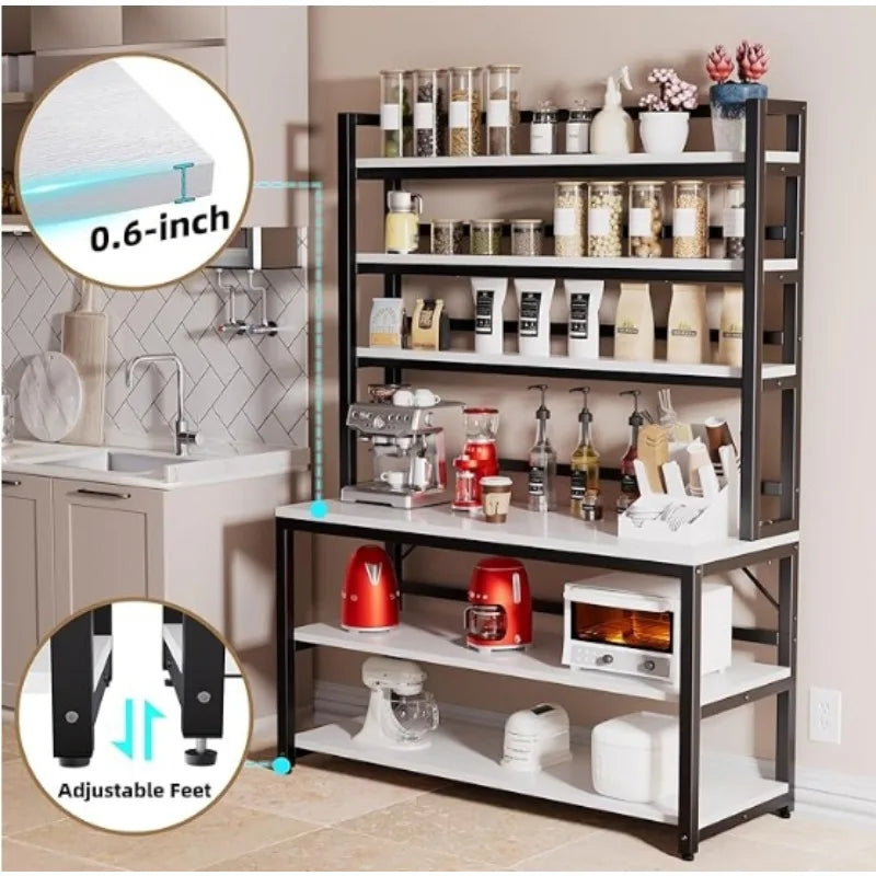 Freestanding Baker's 6-Tier Rack with Open Hutch & Storage, Rust-Free Powder-Coated Metal Frame with Adjustable Leg Studs