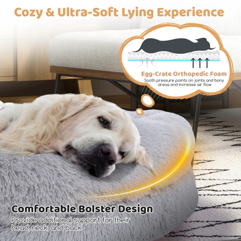 Cozy Ultra-Soft Dog Lying Bed with Soft Blanket, Plump Pillow & Side Storage Pockets, Large Size for People & Pets