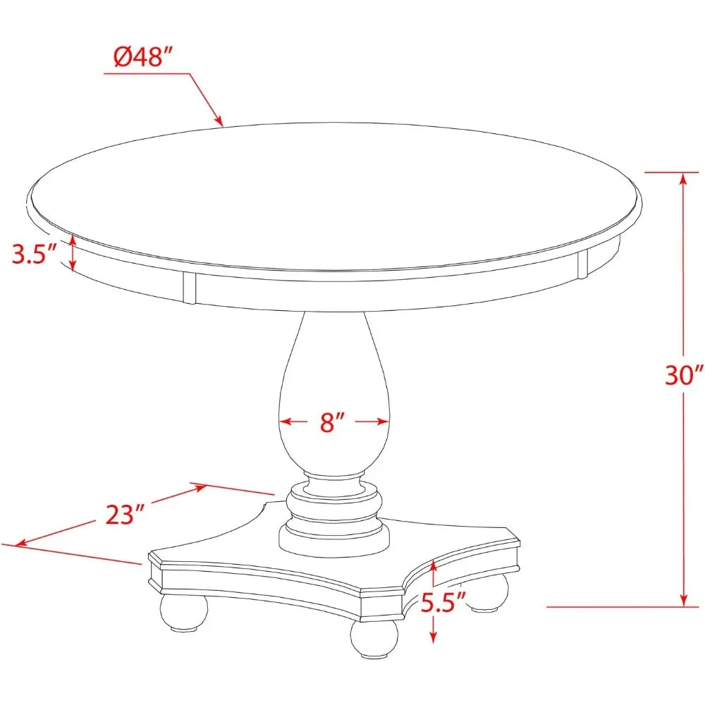 Contemporary Round Dining Table with Pedestal Base, Distressed Jacobean Style, 48" Diameter