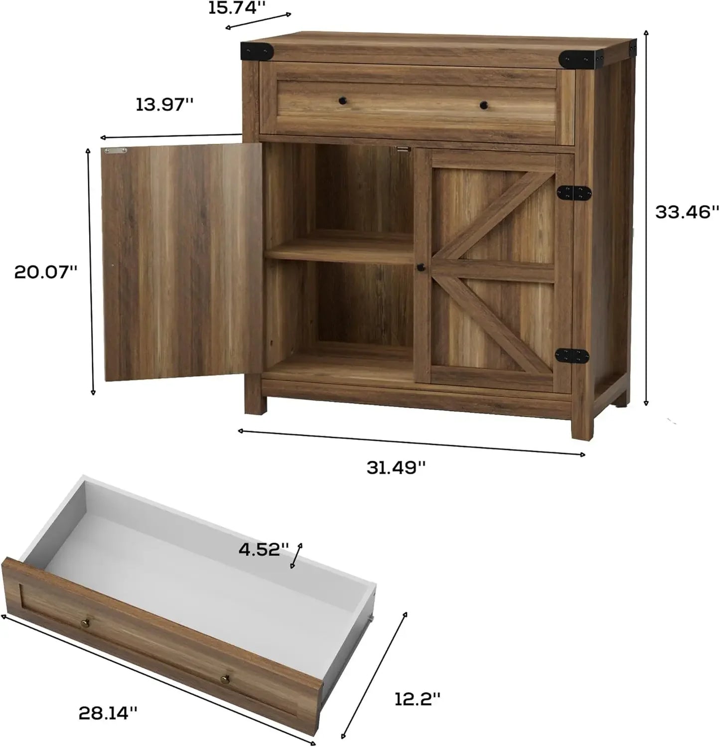 Kitchen Sideboard Buffet with 2 Barn Door Storage Cabinet, Adjustable Shelf & 1 Large Drawer