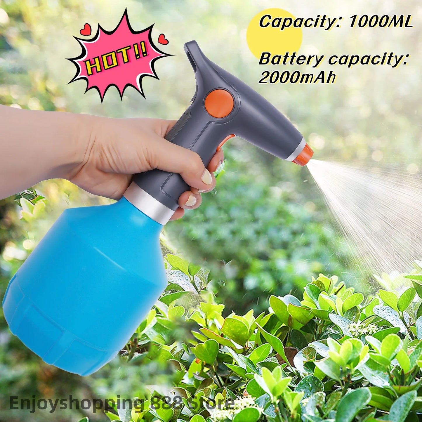 Electric Spray Bottle 1000ml, USB Rechargeable 2000mAh Battery, Plant Sprayer