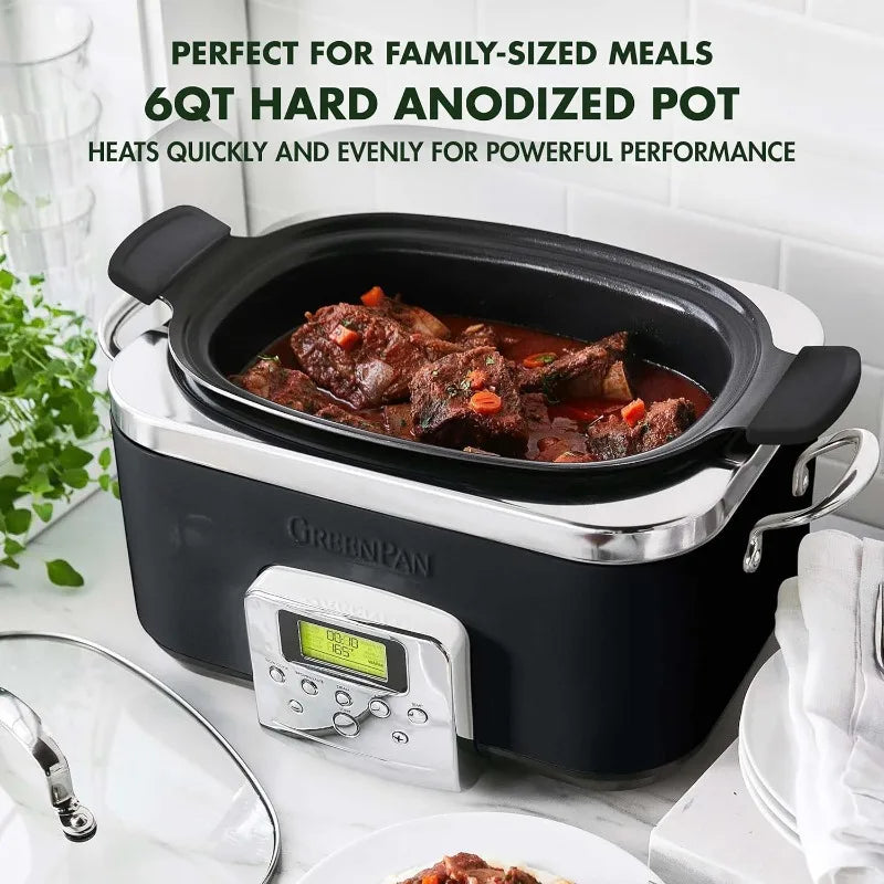 Electric Slow Cooker 6qt with Lid, 8-in-1 Programmable, Dishwasher Safe