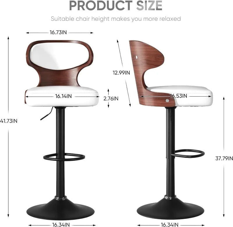 Bar Stools PU Leather Upholstered , Adjustable Height, Swivel Barstools with Back & Footrest, 2pcs