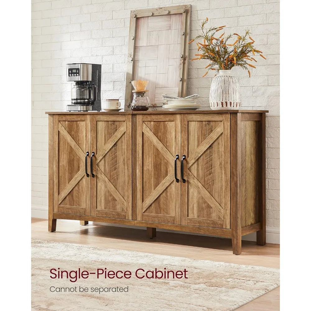 Buffet Sideboard Kitchen 4-Door Cabinet with Adjustable Shelves, Metal Handles & Cable Management