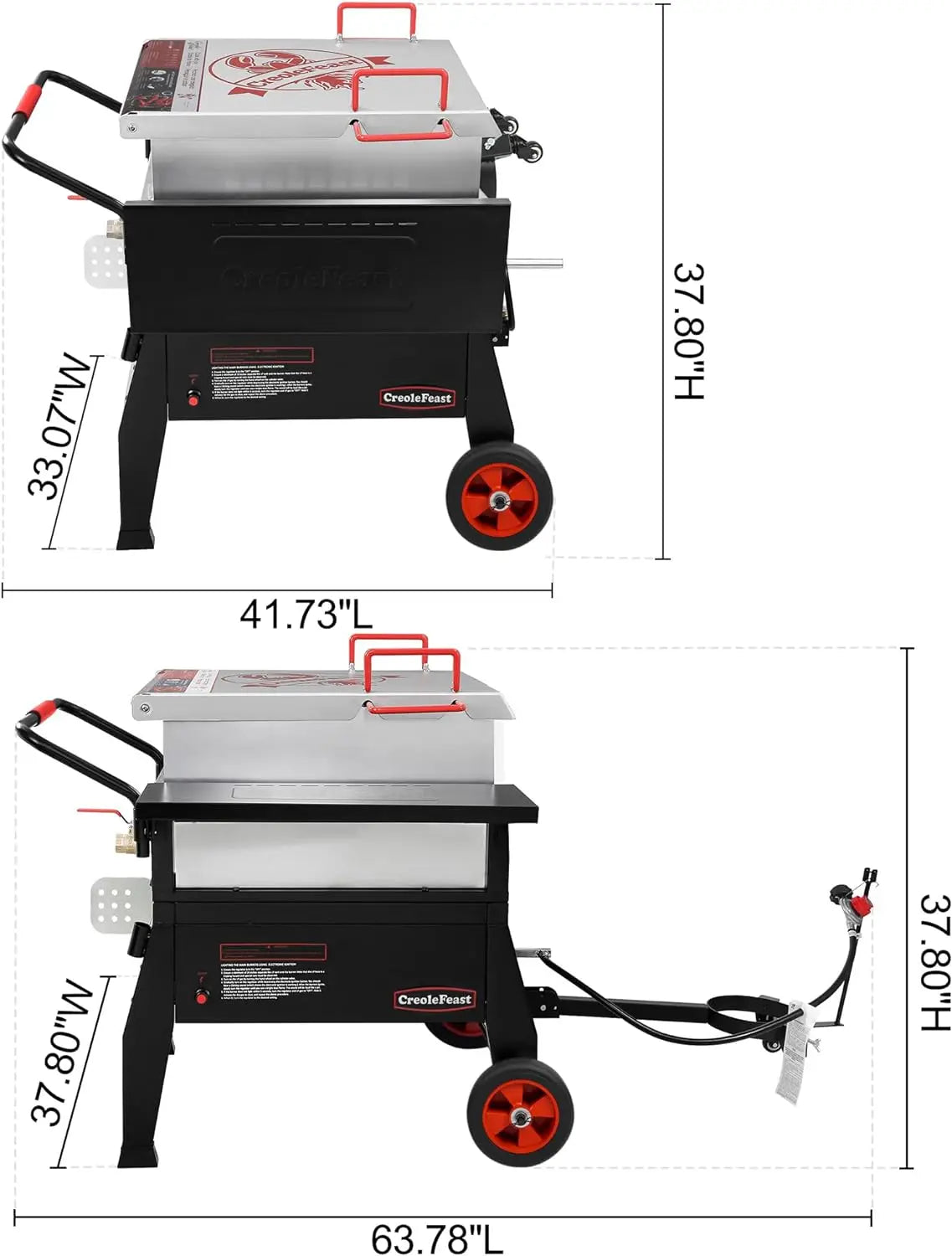 Crawfish Seafood Boiler 90 qt. with 10-psi Regulator & Tank Mounting Bracket, Easy-for-Dumping Design, Folding Front Table