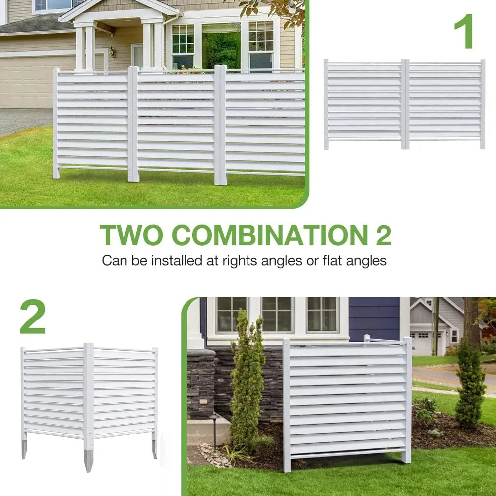 Air Conditioner Vinyl Privacy Fence, 48" Square Panels (2x), Can be Assembled in an "L" Shape or a Straight Line, 4 Metal Stakes Included