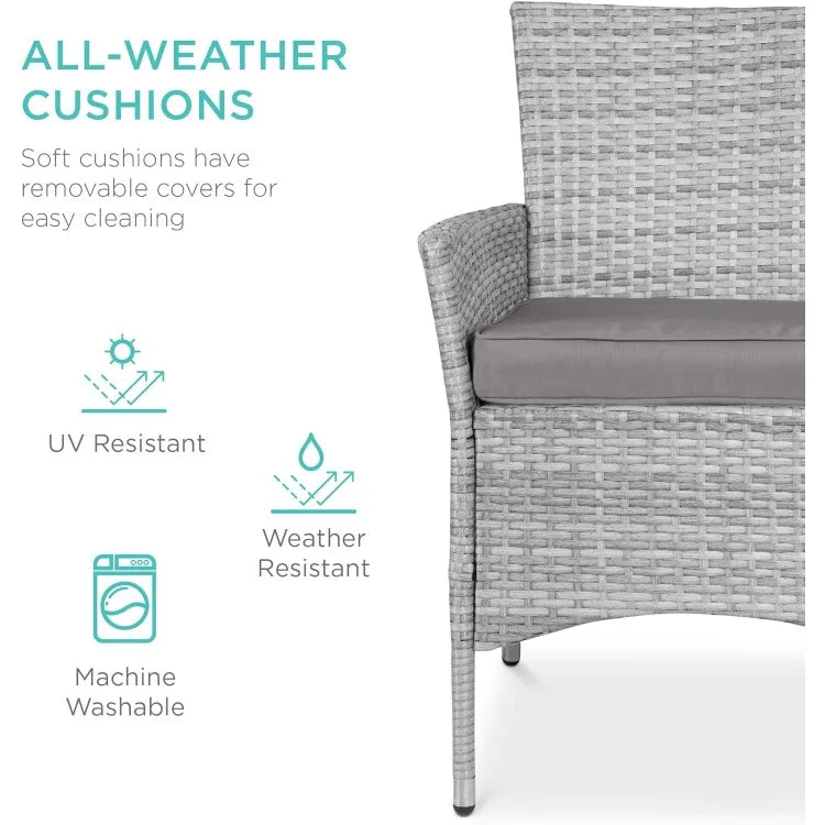 5-Piece Indoor/Outdoor Wicker Furniture with 4 Chairs, Square Glass Tabletop, Machine-Washable Cushion Covers & 1.5" Umbrella Hole