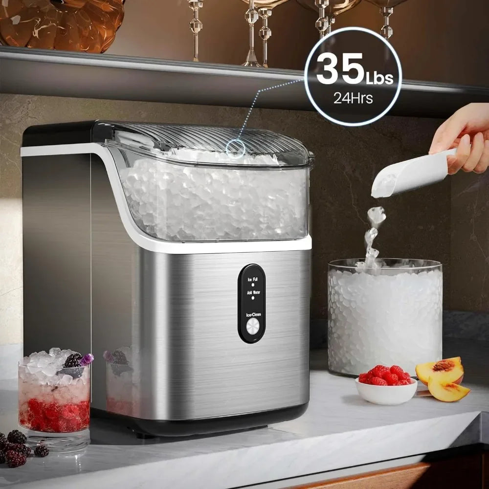 Self Cleaning Ice Machine with Scoop & Basket, Makes 35lbs. of Chewable Nugget Ice Per Day