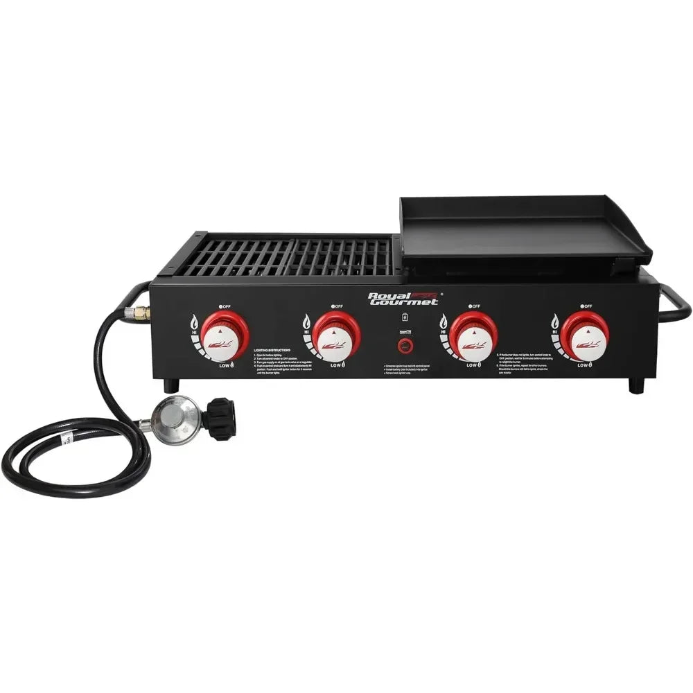 Tabletop Gas Griddle Combo with 4 Independently Controlled Burners, Sure Spark Ignitor & 40000 BTU