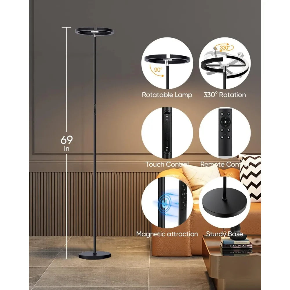 Modern Floor Lamp, Dimmable LED 20W, 3000-6000K, Touch & Remote Control