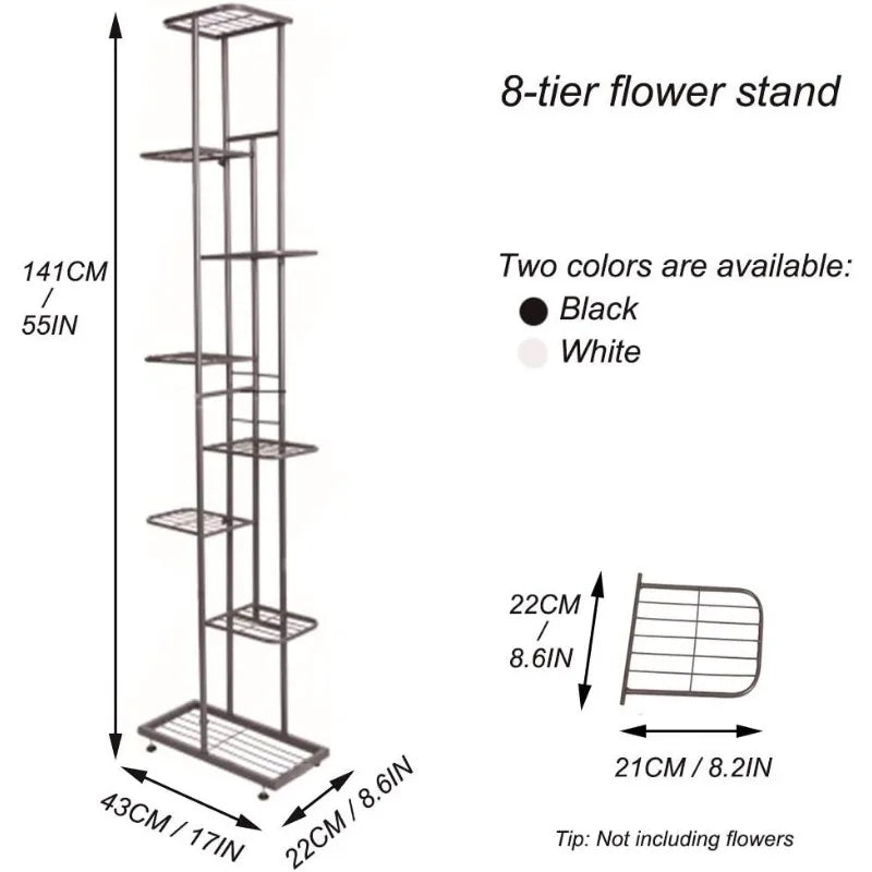 Metal 8 Tier Tall Plant Stand with Thick Iron Frame, Holds 9 Pots, Space Saver Display Rack