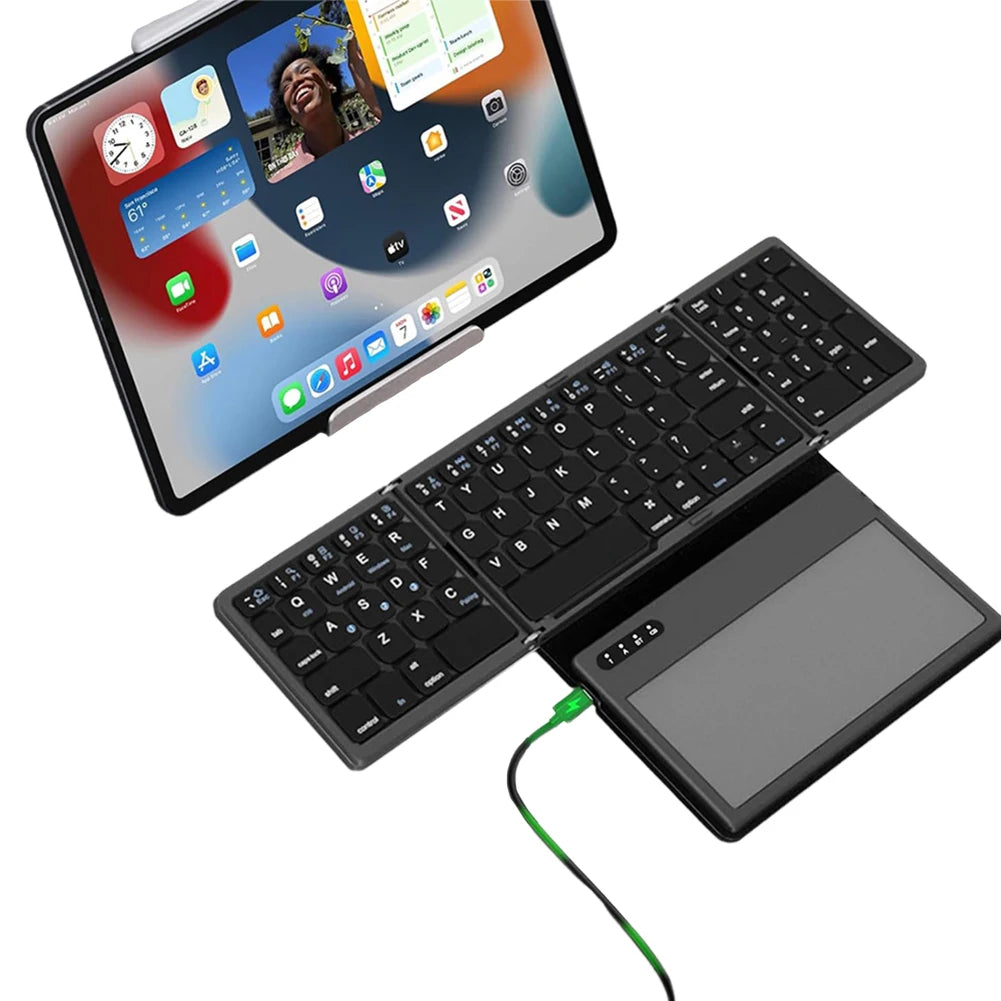 Foldable Bluetooth-Compatible Keyboard with Large Touchpad, Quadruple Folding Portable Travel Keyboard for Android, IOS, Windows