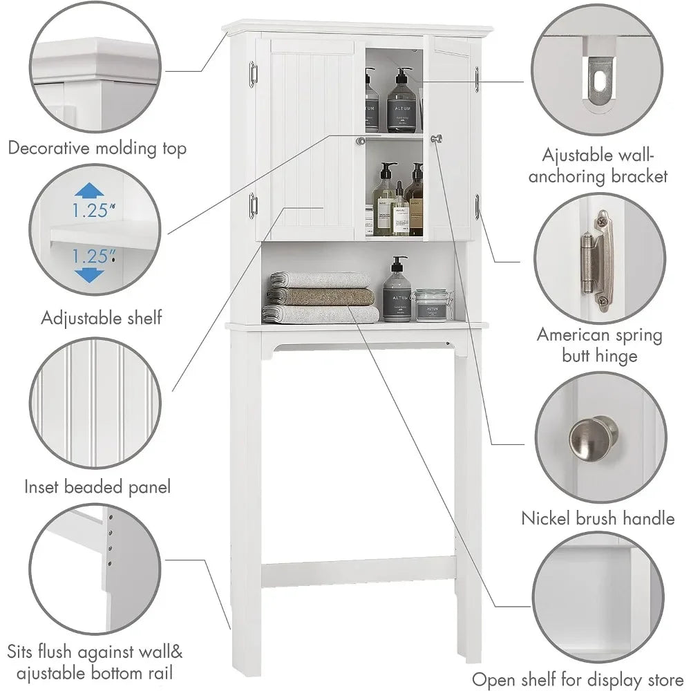 Over The Toilet Bathroom Organizer/Storage Cabinet with Adjustable Panels, 66"