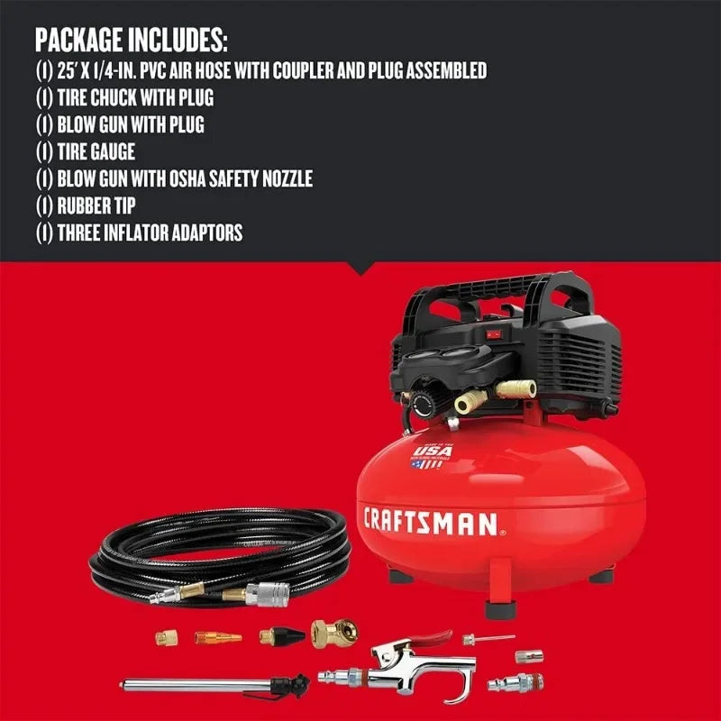 Portable Pancake Air Compressor 6 Gallon, No Maintenance Oil-Free Pump with 13pc Accessory Kit