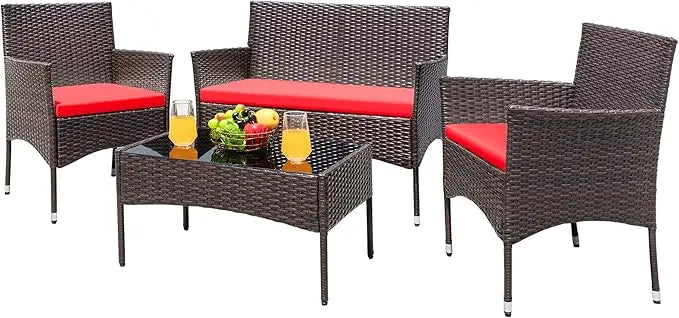 Rattan Wicker Patio Furniture, 4pc & 3pc Conversation Sets for Garden, Backyard, Balcony & Poolside