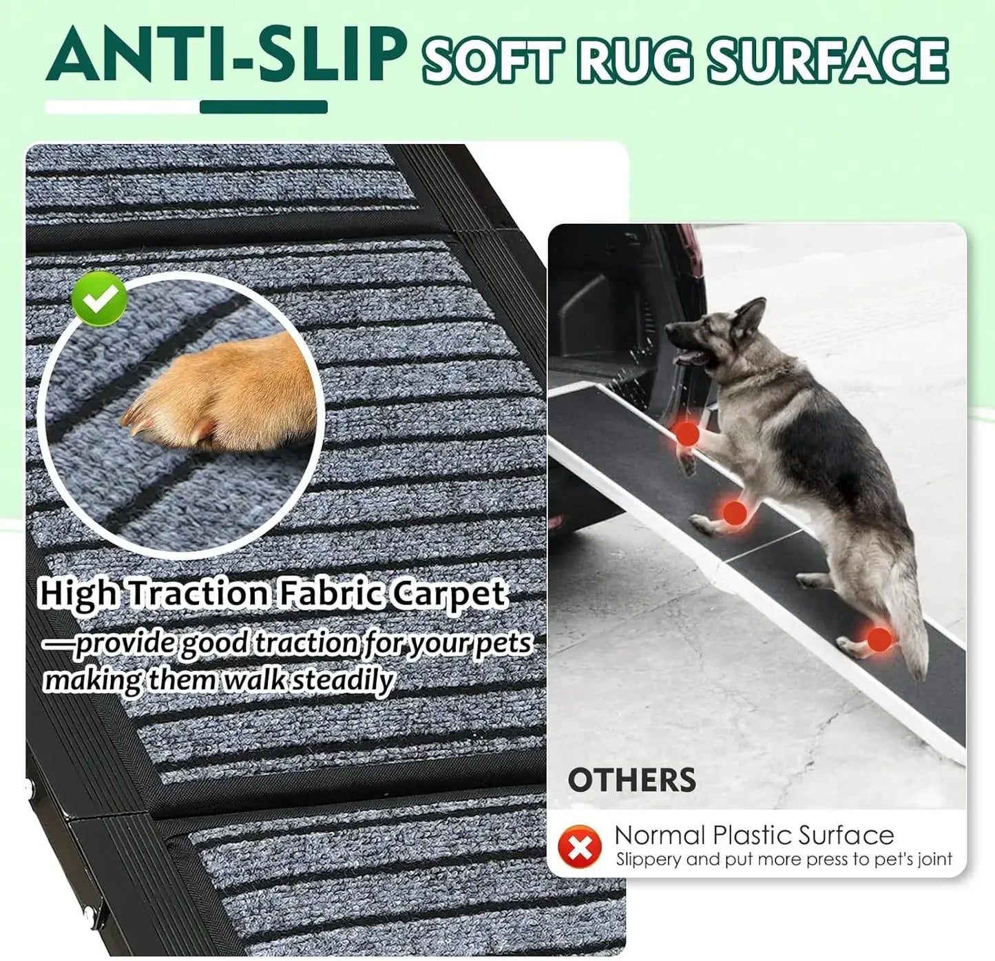 Foldable Dog Ramp 67" with Non Slip Rug Surface, Portable