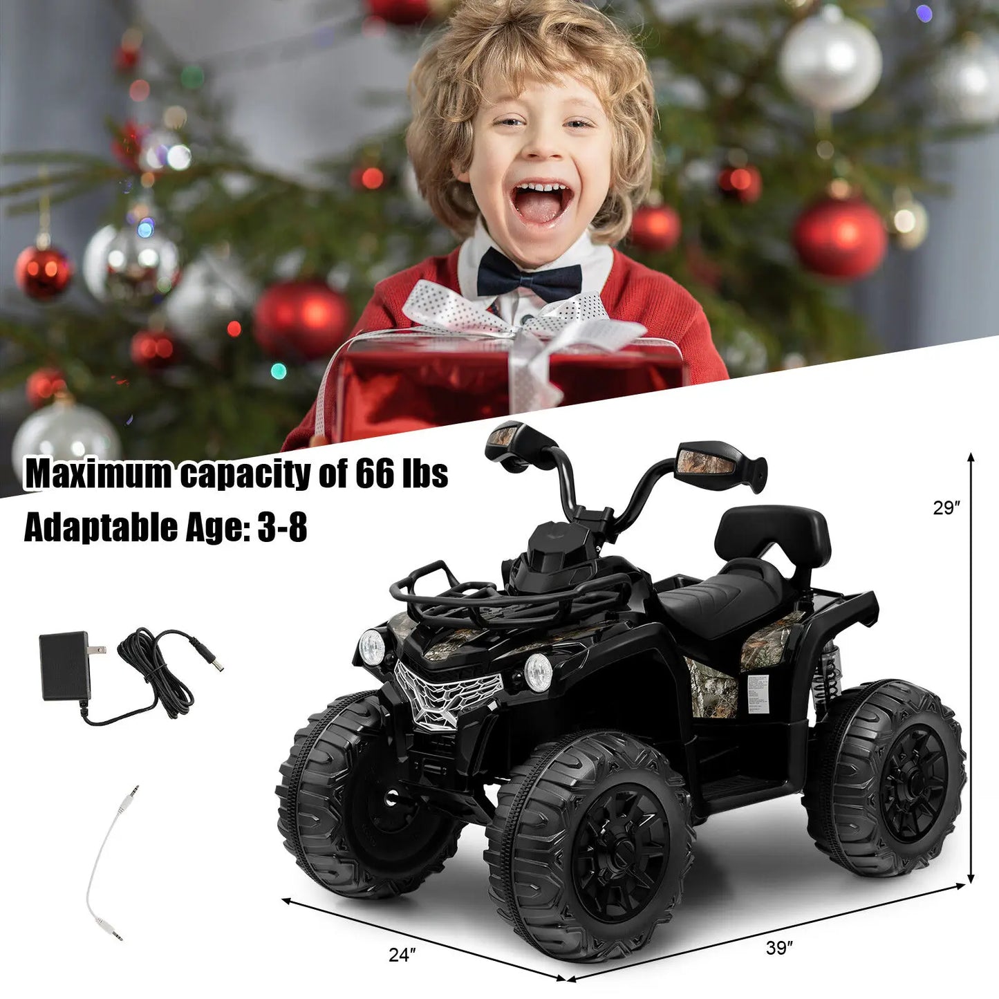 Electric 4 Wheeler 12V, Kids Ride On ATV with 2 Speeds & Headlights