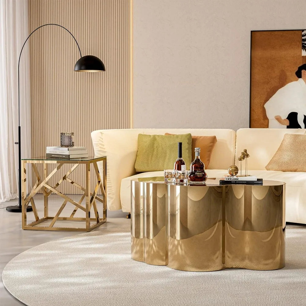 Small Cloud Design Gold Stainless Steel Coffee Table, Durable & Sleek Finish Accent Table